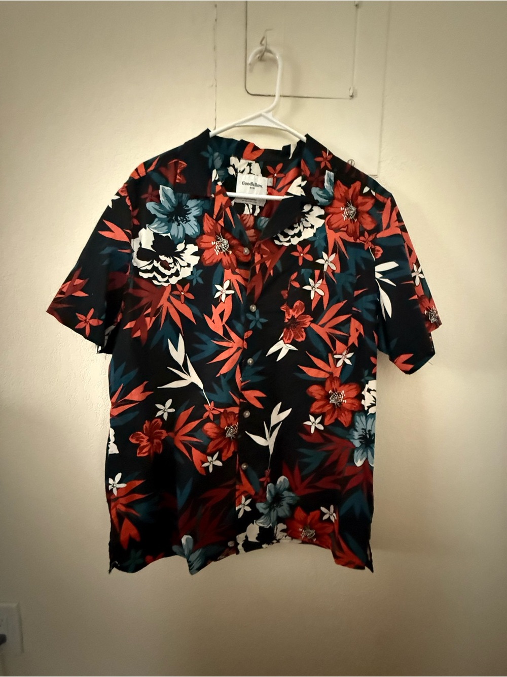 Goodfellow & Co Black Short-Sleeve Floral Button-Down Shirt